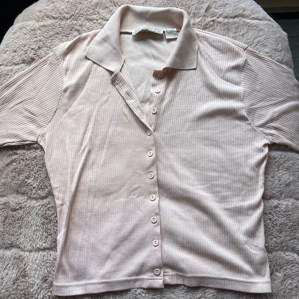 Baby Pink Cable Knit Button Up L
